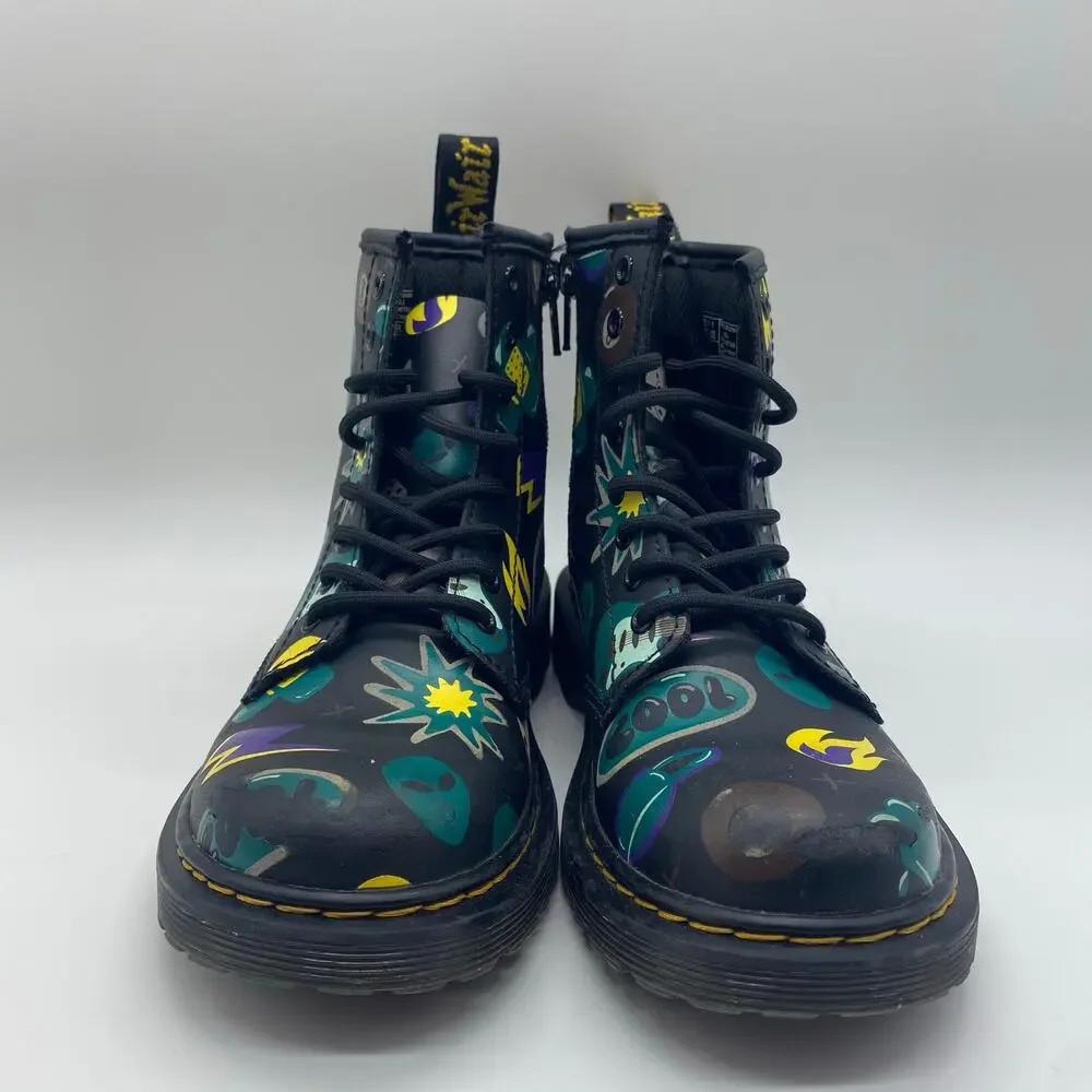 Dr. Martens Junior Black Sticker Print Hightop Boots Combat Hightop Kid size 13